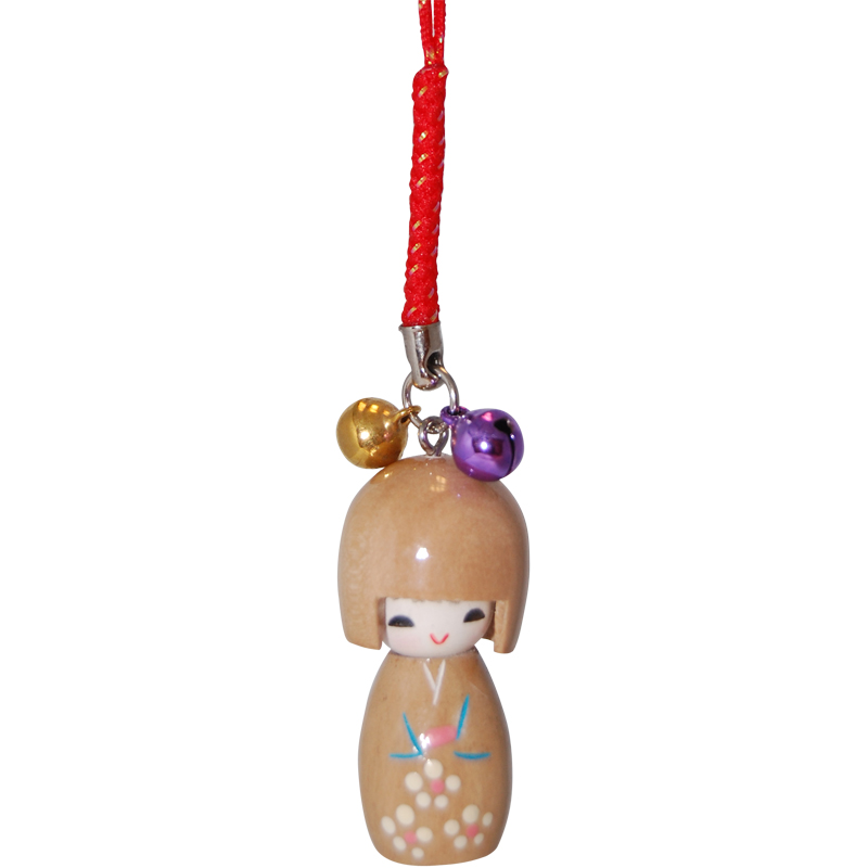 Wooden Kokeshi Doll Charm - Tan