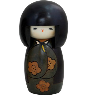 Indian Summer in Green, Kokeshi Doll, 5.6H