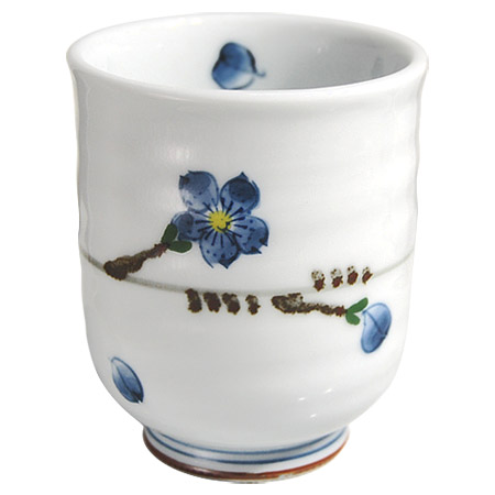 Japanese Tea Cup, White and Blue Sakuras