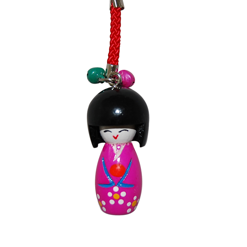 Wooden Kokeshi Charm- Hot Pink