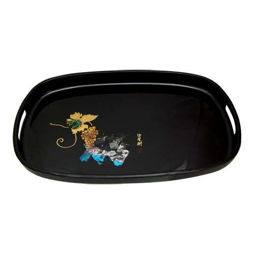Japanese Black Lacquer Oval Tray - Grapes, 16.5L