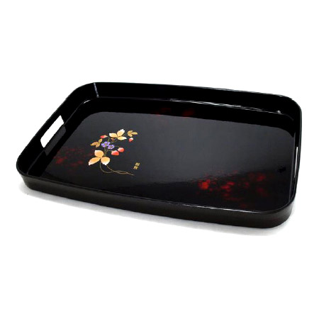 Japanese Rectangular Lacquer Tray with Handles - Strawberries, 19L