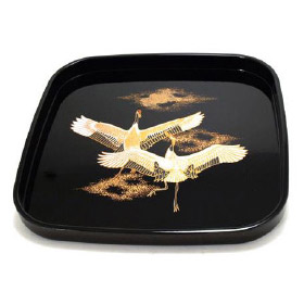 Japanese Square Lacquer Tray - Two Flying Cranes, 10.5L