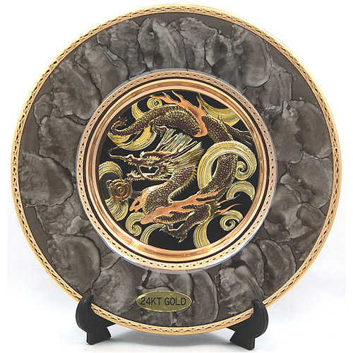 Dragon Theme, Black on Marble Design 8 Chokin Plate