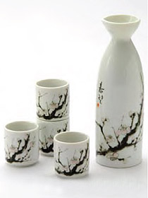 Sake Set - 1&4, Japanese Cherry Blossom Painting