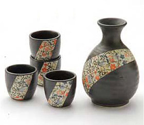 Sake Set - 1&4, Japanese Floral Ribbon