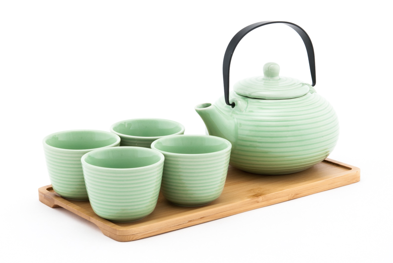 1&4, Asian Tea Set with Strainer and Tray, Jade, 26 oz