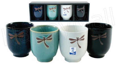 4 Tea Cups/Set 3.25H, Dragonfly