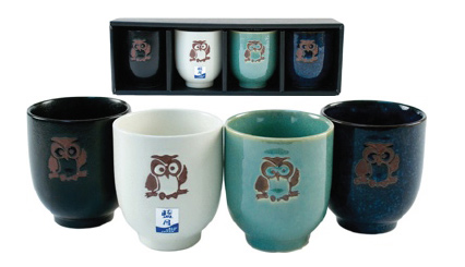 4 Tea Cups/Set 3.25H, Owl