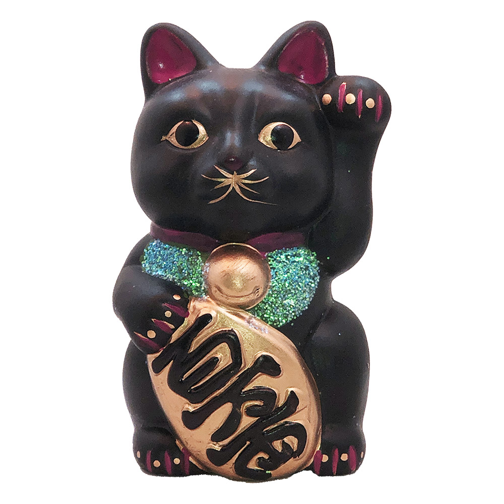Black Maneki Neko Cat, 5-1/4H