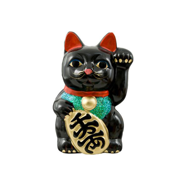 Black Maneki Neko Cat, 6.75H