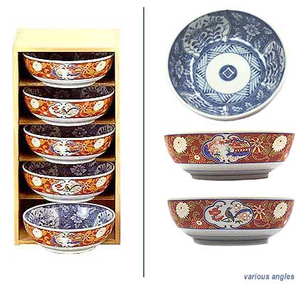 5 Bird Imari Bowls in a Wooden Box 5 Diameter