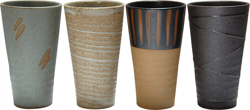 4 Tea Cups/Set, Assorted Zen Design in Earthen Colors