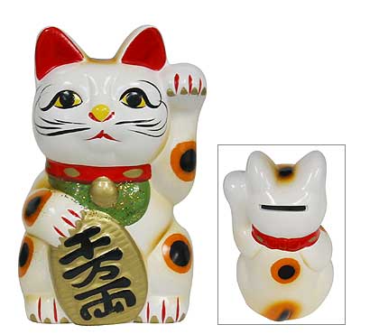 White Color, Maneki Neko Lucky Cat w/ Left Hand Raised, 5