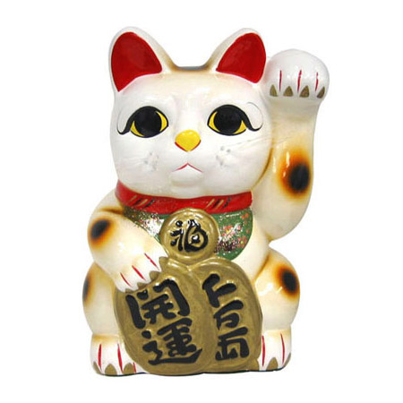 White Color, Maneki Neko Lucky Cat w/ Left Hand Raised, 12