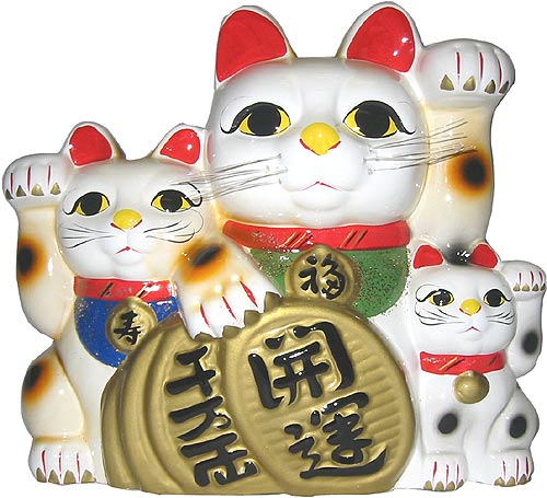 White Color, Triple Maneki Neko Lucky Cats, 12