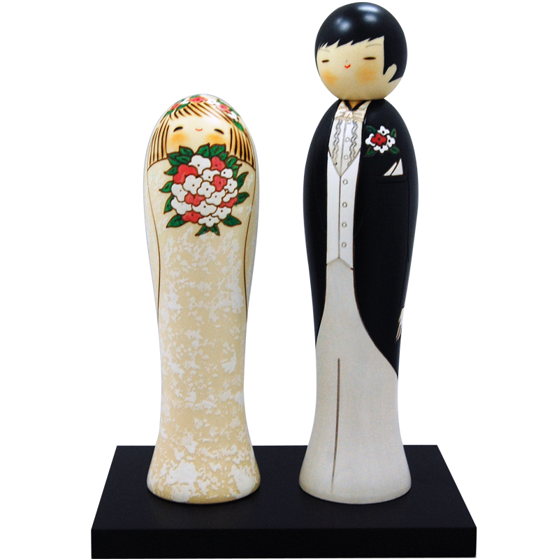 Wedding Kokeshi Doll Set, Western Bride and Groom, 9.4H