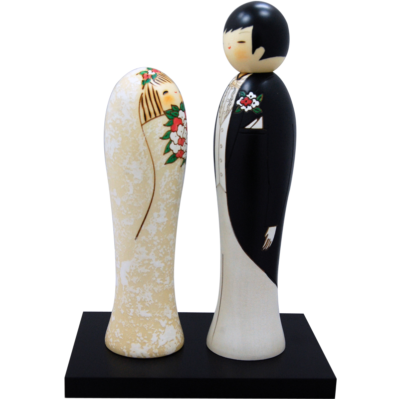 Wedding Kokeshi Doll Set, Western Bride and Groom, 9.4H, photo-1