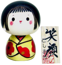 Smiling Face, Kokeshi Doll, 4.4H