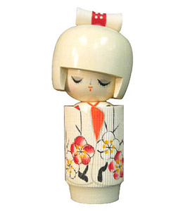 Kokeshi Doll, Young Lady Wearing Sakura Blossom Design, 6.5H