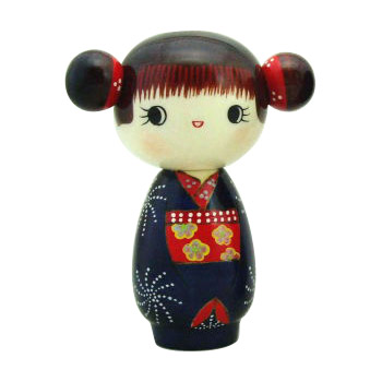 Girl with Two Side Hair Buns, Kokeshi Doll 5.4H