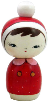 Winter Girl in Red, Kokeshi Doll 5.6H