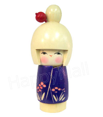 Kokeshi Doll, Girl in Blue, 5.75H