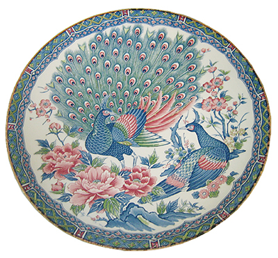 15 Serving Plate, Peacocks & Pink Roses Peony