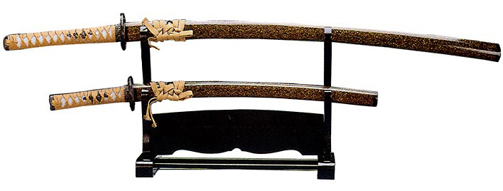 Samurai Sword w/ Wooden Stand - Gold