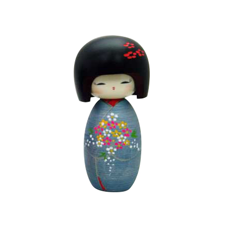 Kokeshi Doll, Elegant Lady in Burst of Flowers Kimono, 6.3H