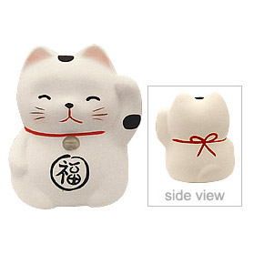 Cute Lucky Cat in White, w/ Left Hand Raised, 2