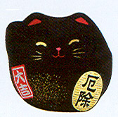 Cute Lucky Cat in Black, w/ Right Hand Raised, 2H