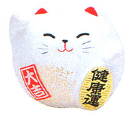 Cute Lucky Cat in White, w/ Right Hand Raised, 2H
