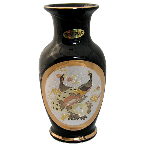 Peacock Theme, Black 6 Chokin Vase
