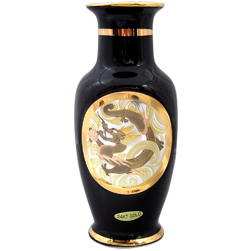 Dragon Theme, Black 8 Chokin Vase