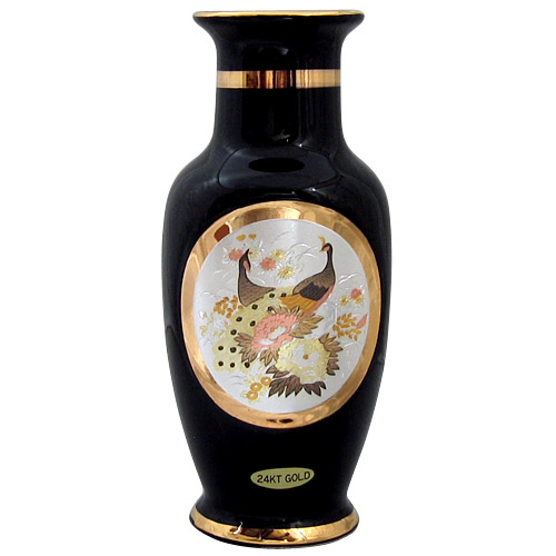 Peacock Theme, Black 8 Chokin Vase