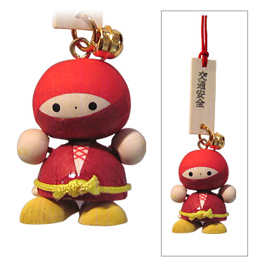 Wooden Lucky Charm, Ninja - Red