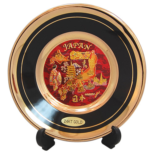 Chokin Plate of Japanese Icon & Map, Black 4