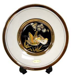 Mandarin Duck, Black on White 8 Chokin Plate