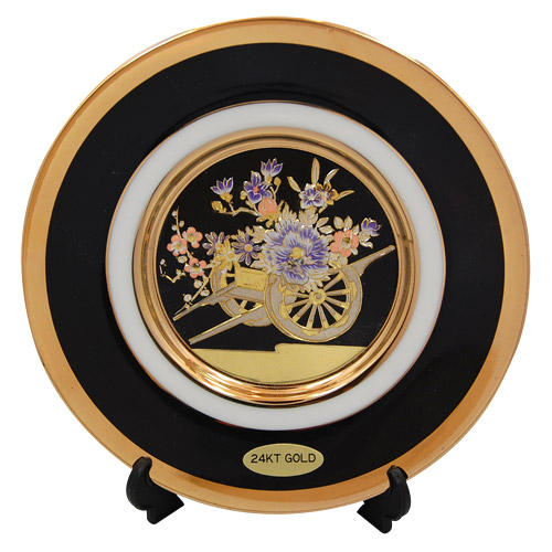 Flower Cart, Black on Black/White 6 Chokin Plate