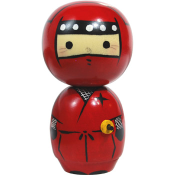 Red Ninja Kokeshi Doll, 5H