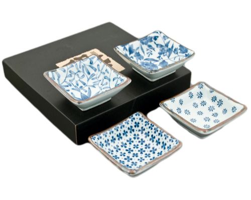 4-Piece Small Plate Set - Blue Motif, 3.5SQ