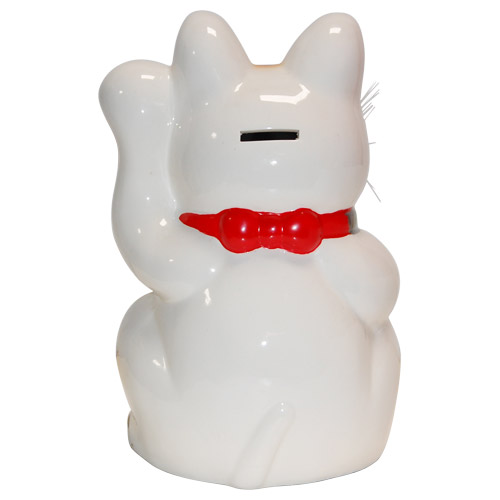 White Color, Maneki Neko Lucky Cat w/ Left Hand Raised, 10, photo-1