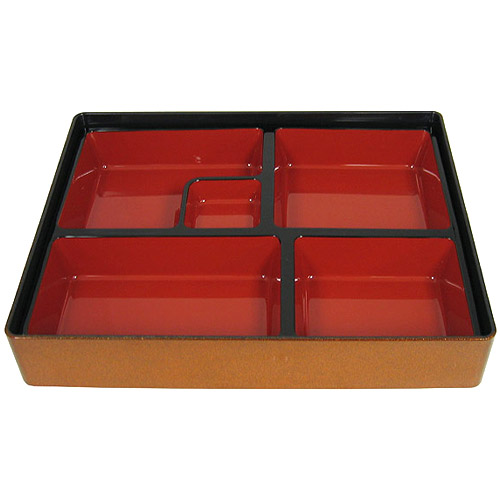 Lunch Box, Rectangular Bento Box 11-3/4x9-1/2, Red/Gold