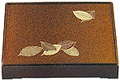 Gold Color Bento Box with Footed Cover, Leaf - 12x10