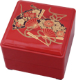 2 Tier, Red Lacquer Stack Box with Fans, 5-1/4W