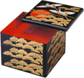 3 Tier Black Stack Box, Cranes and Rising Sun, 7-3/4SQ