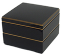 2 Tier, Black & Gold Lacquer Stack Box w/ Red Interior, 7-3/4W