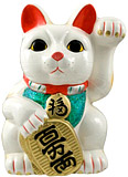 White Color, Maneki Neko Lucky Cat w/ Left Hand Raised, 13H