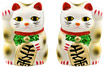 White Color, Maneki Neko Lucky Cat Pair Right/Left Hand Raised, 2-1/2H